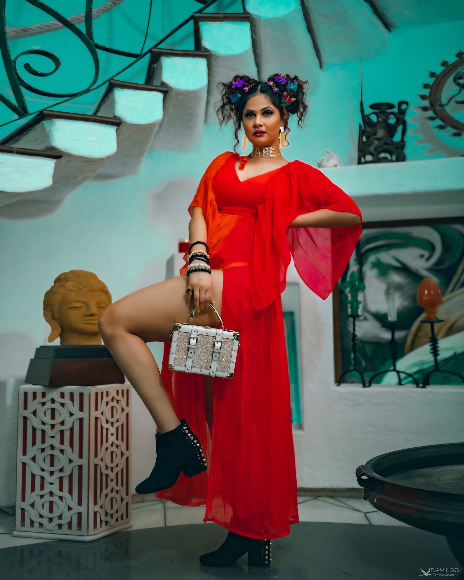 Festive Orange Draped Outfit – Statement Evening Wear