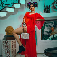 Festive Orange Draped Outfit – Statement Evening Wear