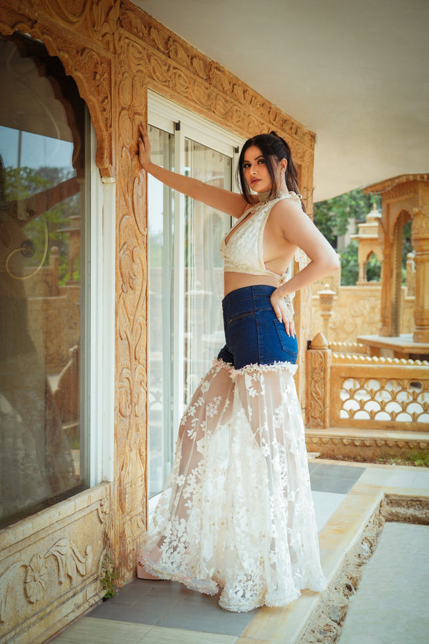 VASTRAYAM Denim Fusion Sharara Co-Ord – One of One