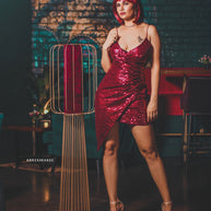 👉 Crimson Sequin Mini Dress – Exclusive One Piece (Strong + bold)