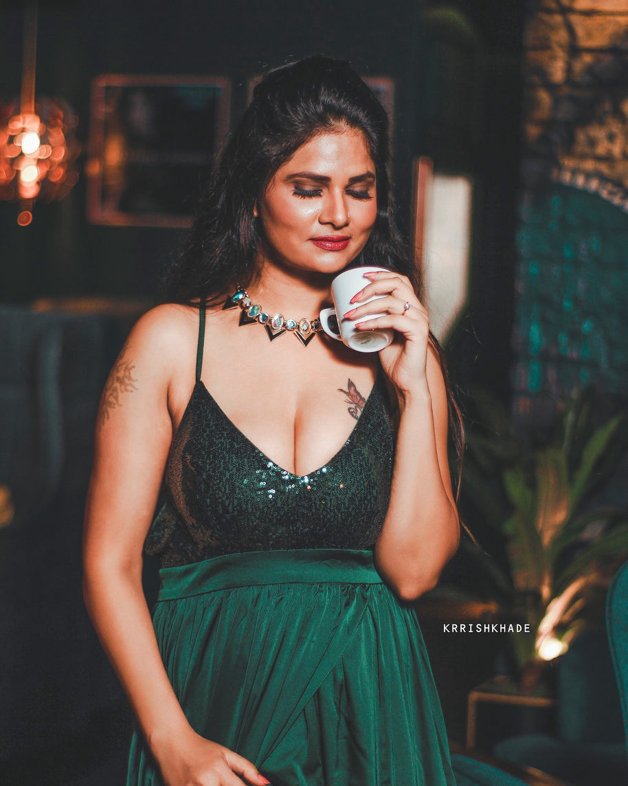 Emerald Elegance Party Gown | One of a Kind