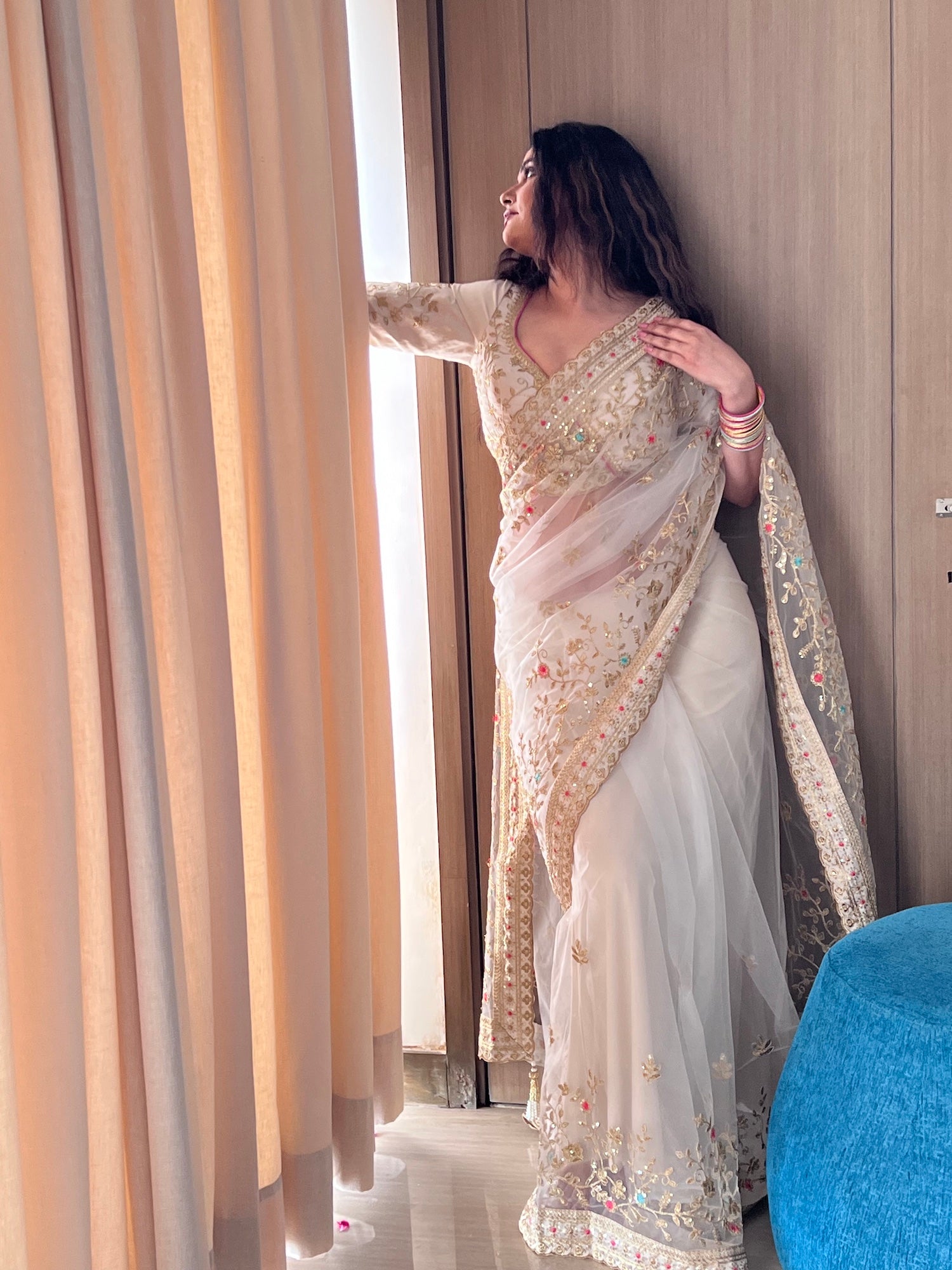VASTRAYAM Exclusive White Net Saree – One Piece Only