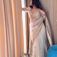 VASTRAYAM Exclusive White Net Saree – One Piece Only