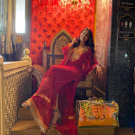 VASTRAYAM Exclusive Red Bandhni Designer Long Kurti – One Piece Only