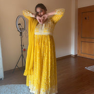 🌸 VASTRAYAM Vardha – Yellow Georgette Suit Set 🌸