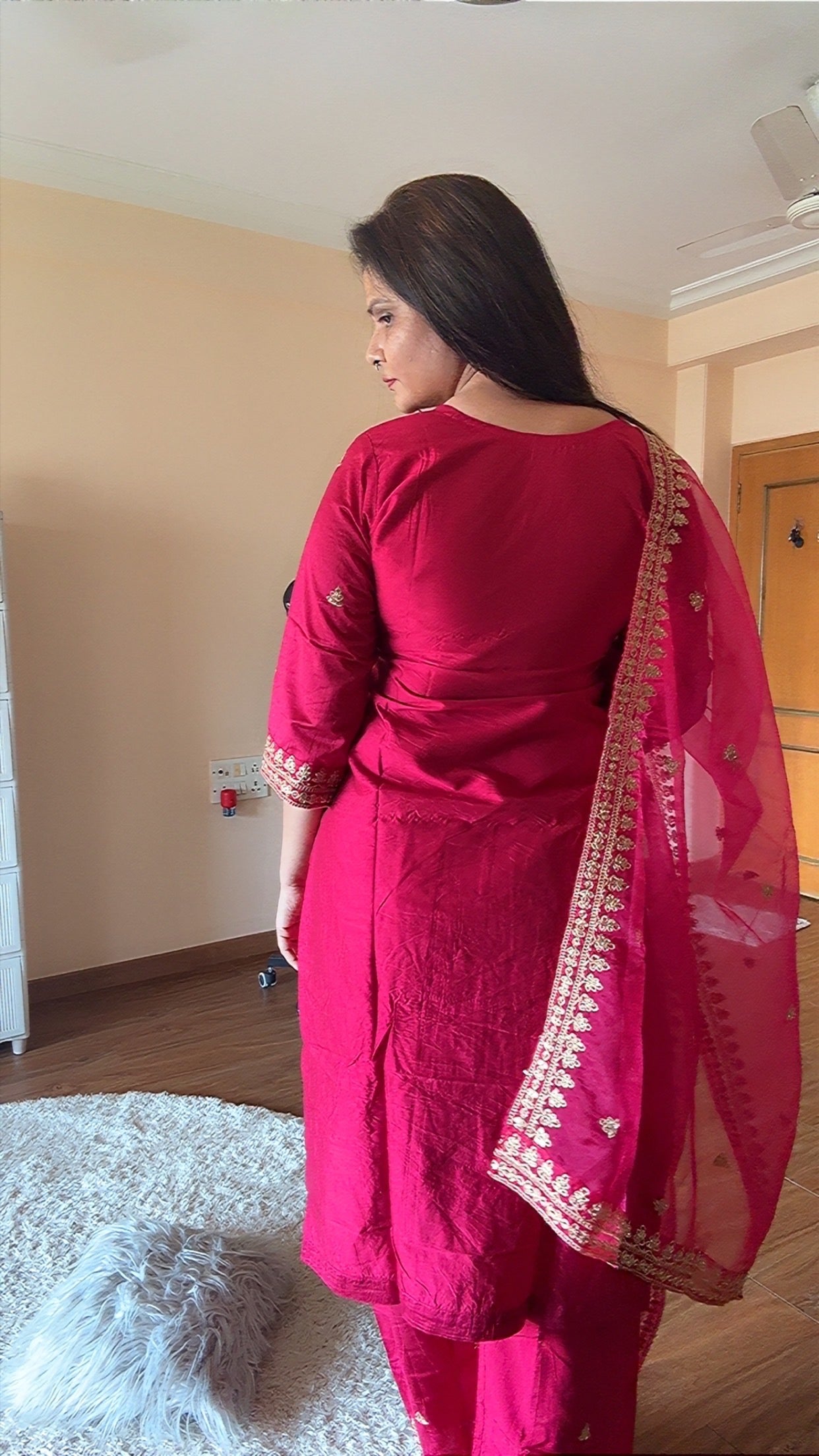 VASTRAYAM Pink Chanderi Silk Suit Set with Embroidered Dupatta