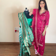 VASTRAYAM Exclusive Green Banarasi Silk Saree with Zari Weave