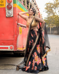 VASTRAYAM Exclusive Black Floral Lehenga Choli – One Piece Only