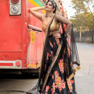 VASTRAYAM Exclusive Black Floral Lehenga Choli – One Piece Only