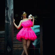 Hot Pink Strapless Statement Dress