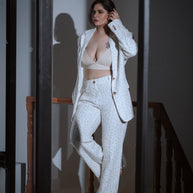 🤍 Off-White Printed Power Suit – Blazer & Trouser Set