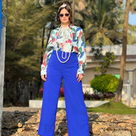 Luxury Floral  Western Co-Ord Set – Royal Blue
