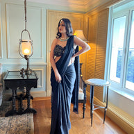 VASTRAYAM Exclusive Black Draped Saree – One Piece Only