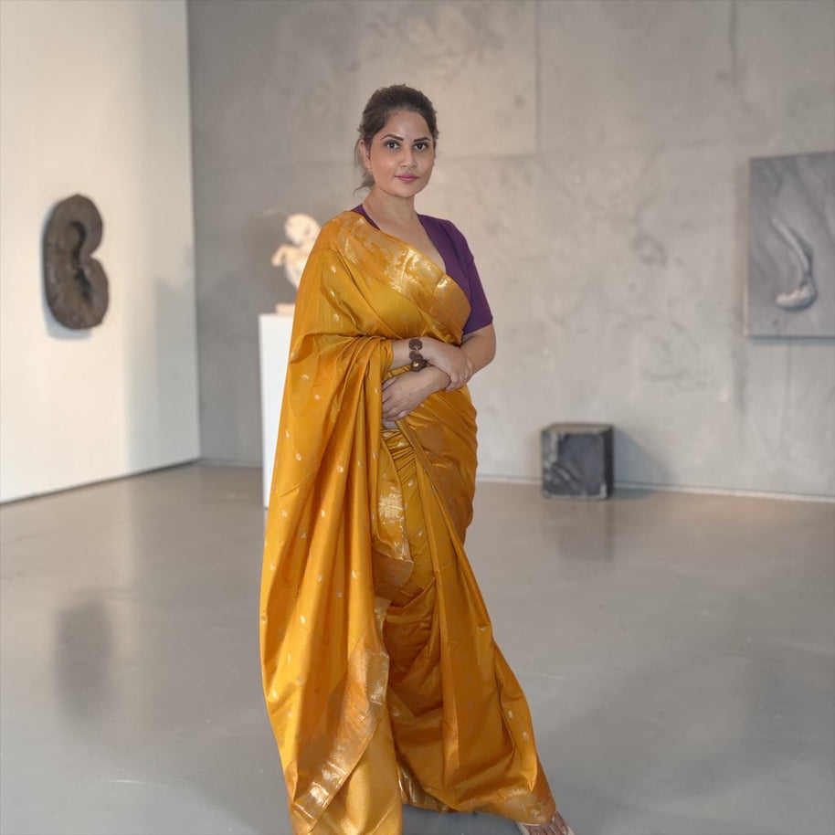 VASTRAYAM Chinmayi Mustard Yellow Banarasi Silk Saree