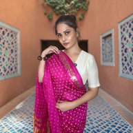 VASTRAYAM Royal Pink Pure Chinon Silk Bandhej Saree