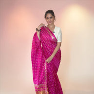 VASTRAYAM Royal Pink Pure Chinon Silk Bandhej Saree
