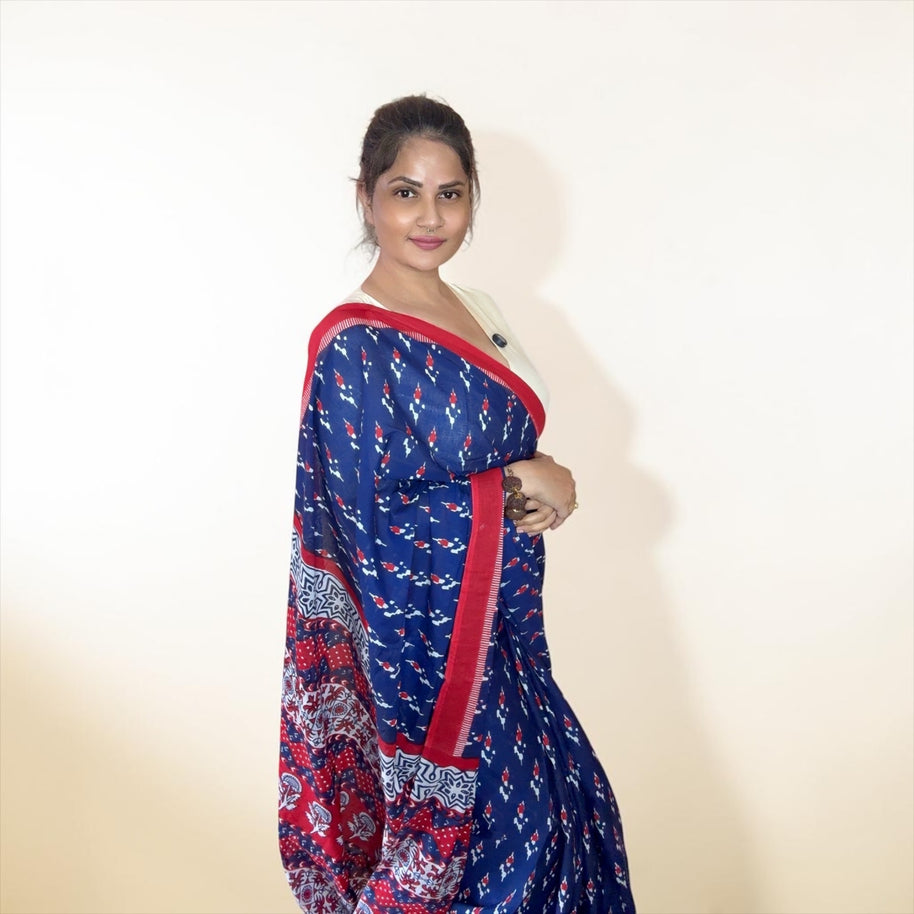 VASTRAYAM Exclusive Royal Blue Mulmul Cotton Saree