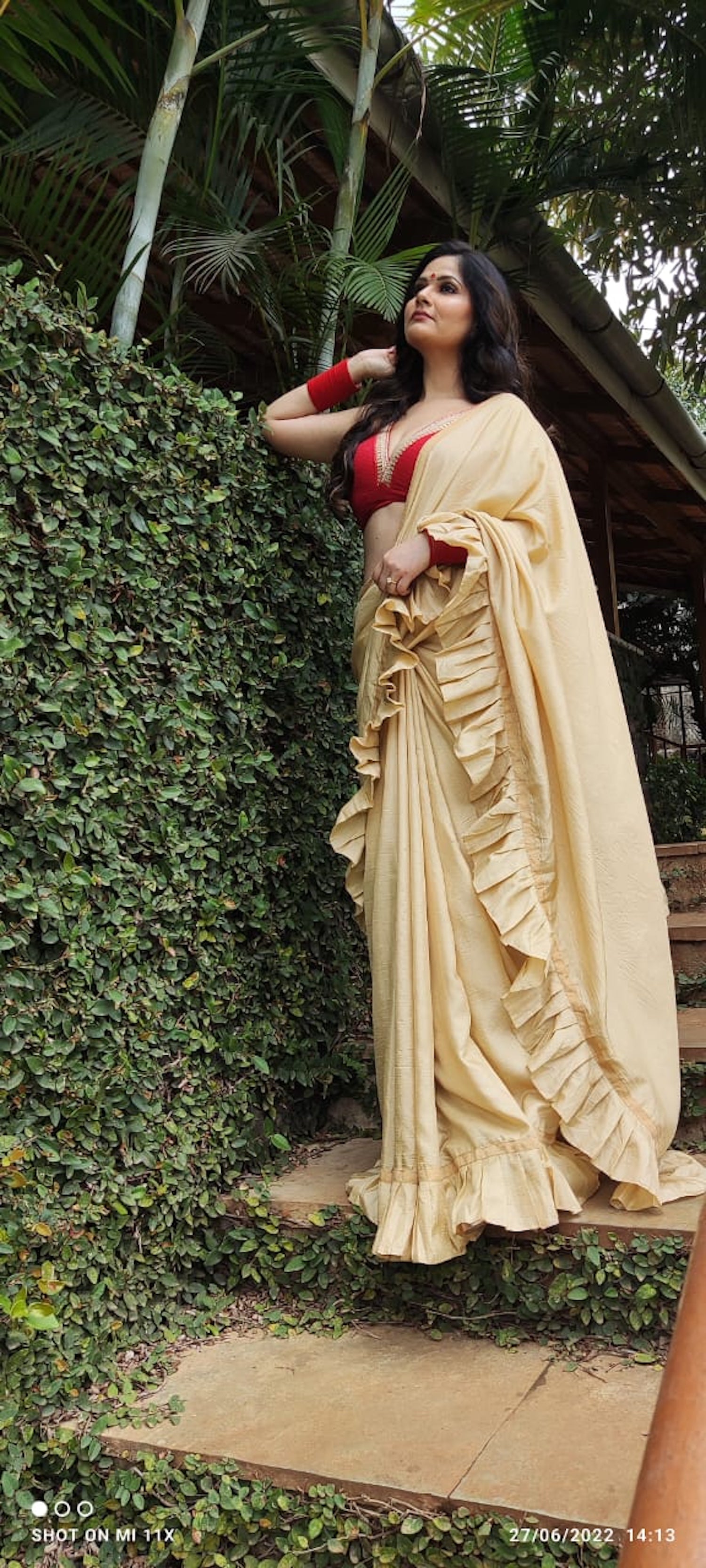 ASTRAYAM Exclusive Gold Draped Ethnic Dress – One Piece Only