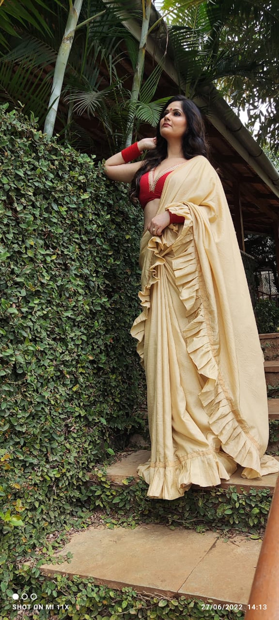 VASTRAYAM | Gold Draped Ethnic Dress –  Exclusive One Piece Only